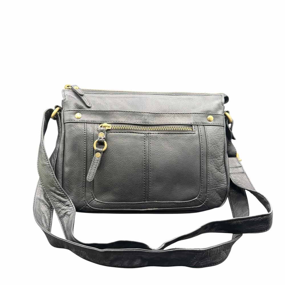 Great American Leatherworks Black Leather Crossbody Bag Zipper Pockets